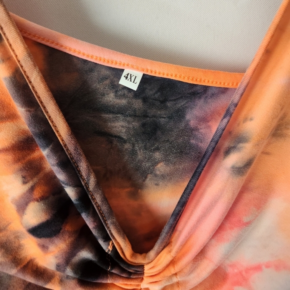 Shein Size 4XL Plus Tie Dye Drawstring Front Ruched Cami Dress - Picture 3 of 5